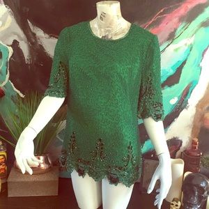 Vintage emerald green beaded top
